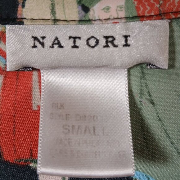 Natori Silk Shirt Dress with Vintage Asian Figure Print - Picture 5 of 7